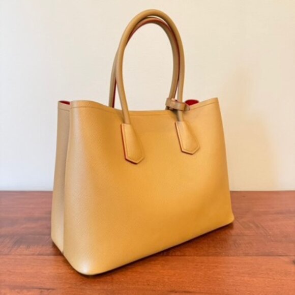 Prada Saffiano Leather Large Double Tote Carmel Red Interior Designer Bag w/ Box - Picture 7 of 11
